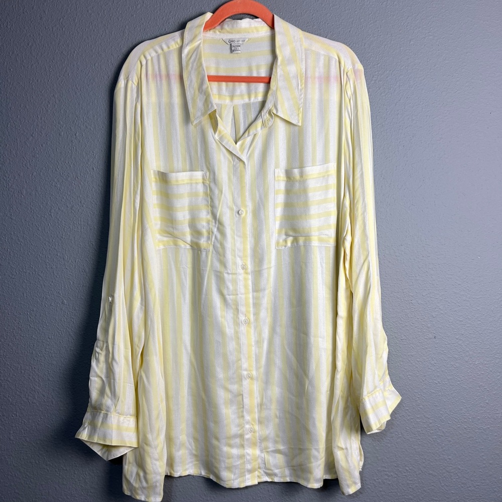 Cato Lightweight Striped Button Down Shirt Long SL Yellow Career Casual 26/28W